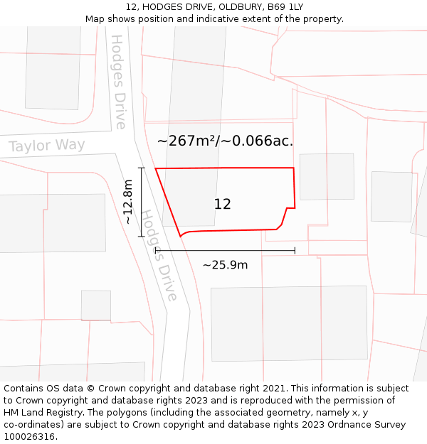 12, HODGES DRIVE, OLDBURY, B69 1LY: Plot and title map