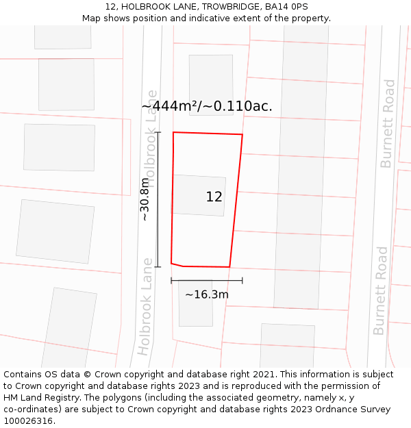 12, HOLBROOK LANE, TROWBRIDGE, BA14 0PS: Plot and title map