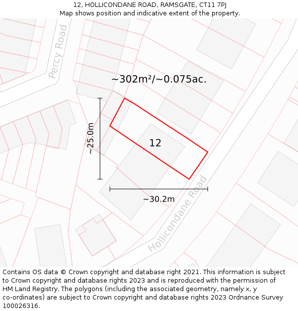 12, HOLLICONDANE ROAD, RAMSGATE, CT11 7PJ: Plot and title map