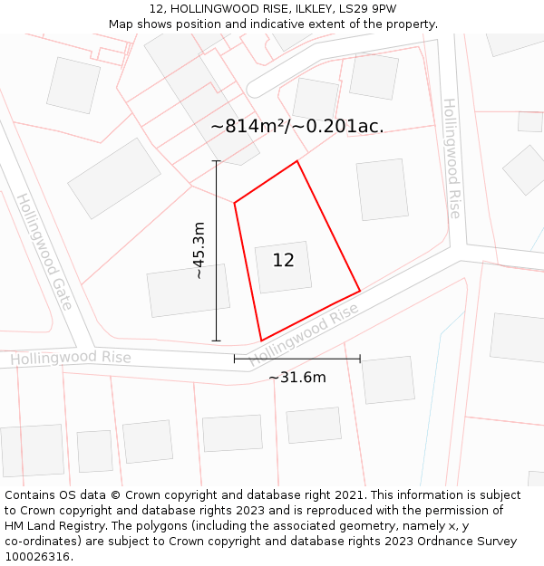 12, HOLLINGWOOD RISE, ILKLEY, LS29 9PW: Plot and title map