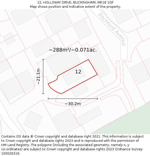 12, HOLLOWAY DRIVE, BUCKINGHAM, MK18 1GF: Plot and title map