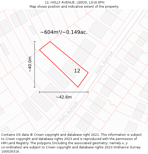 12, HOLLY AVENUE, LEEDS, LS16 6PN: Plot and title map