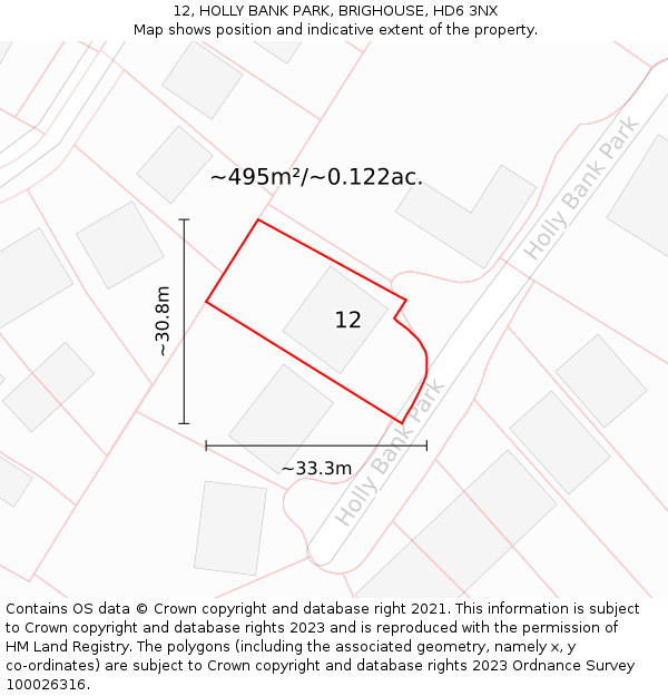 12, HOLLY BANK PARK, BRIGHOUSE, HD6 3NX: Plot and title map