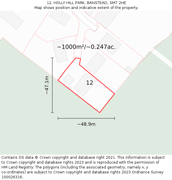 12, HOLLY HILL PARK, BANSTEAD, SM7 2HE: Plot and title map