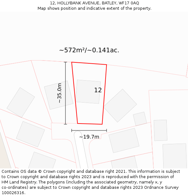 12, HOLLYBANK AVENUE, BATLEY, WF17 0AQ: Plot and title map