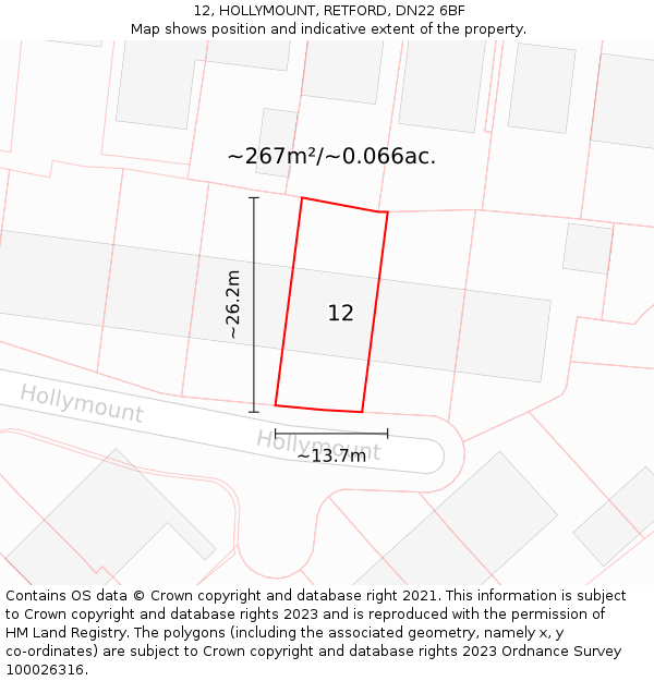 12, HOLLYMOUNT, RETFORD, DN22 6BF: Plot and title map
