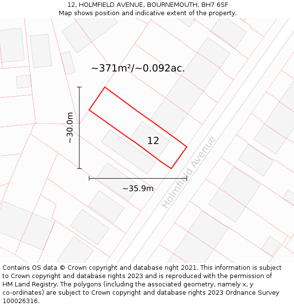 12, HOLMFIELD AVENUE, BOURNEMOUTH, BH7 6SF: Plot and title map