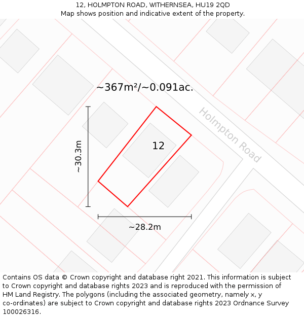 12, HOLMPTON ROAD, WITHERNSEA, HU19 2QD: Plot and title map