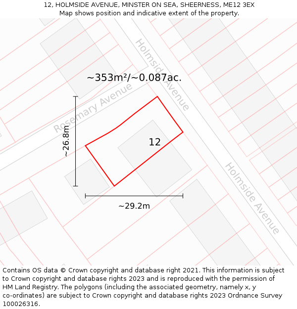 12, HOLMSIDE AVENUE, MINSTER ON SEA, SHEERNESS, ME12 3EX: Plot and title map