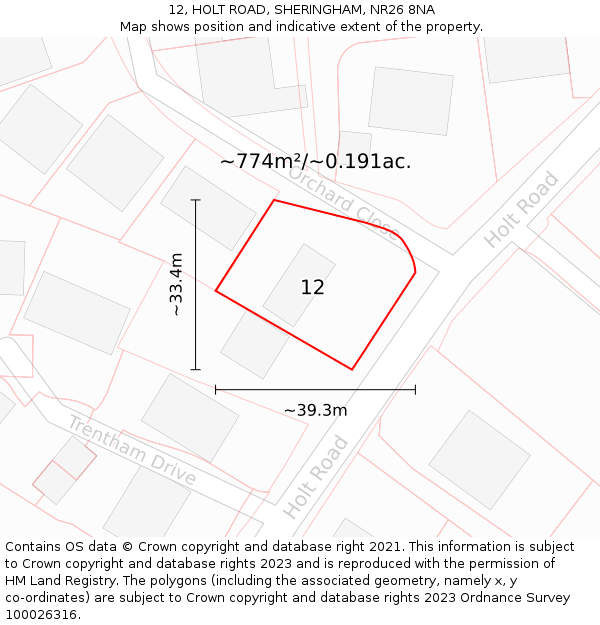 12, HOLT ROAD, SHERINGHAM, NR26 8NA: Plot and title map