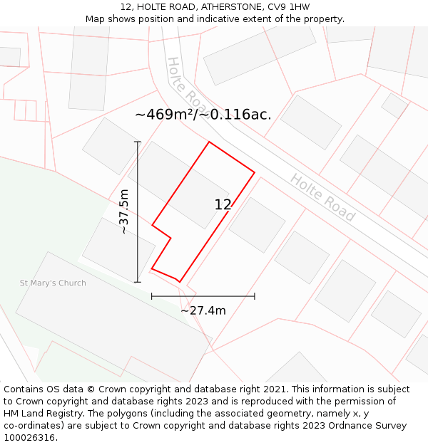 12, HOLTE ROAD, ATHERSTONE, CV9 1HW: Plot and title map