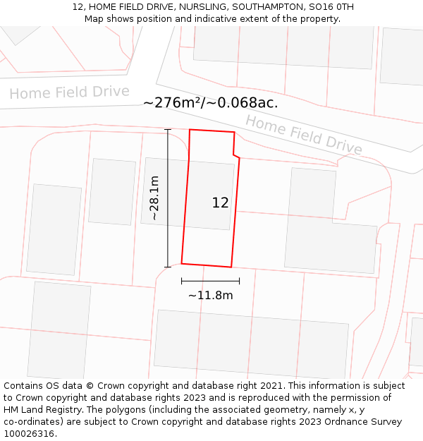 12, HOME FIELD DRIVE, NURSLING, SOUTHAMPTON, SO16 0TH: Plot and title map