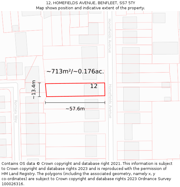 12, HOMEFIELDS AVENUE, BENFLEET, SS7 5TY: Plot and title map