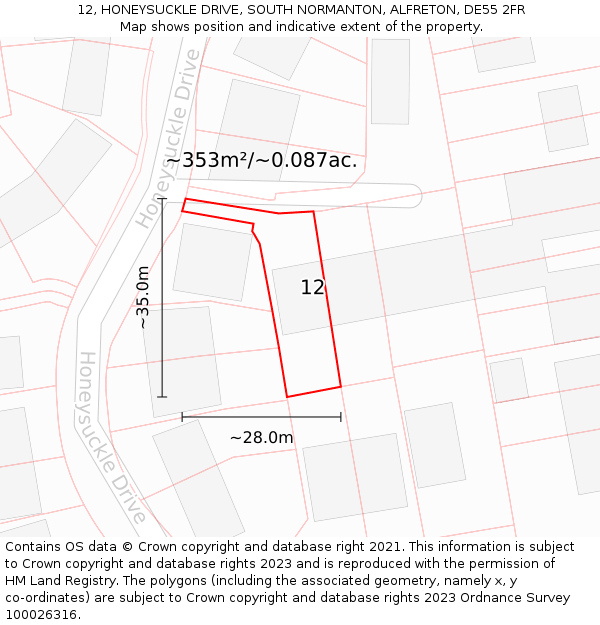 12, HONEYSUCKLE DRIVE, SOUTH NORMANTON, ALFRETON, DE55 2FR: Plot and title map