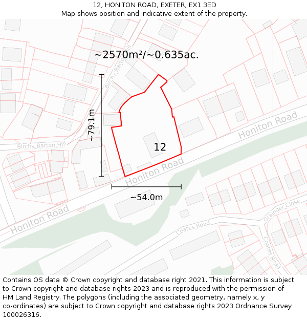 12, HONITON ROAD, EXETER, EX1 3ED: Plot and title map