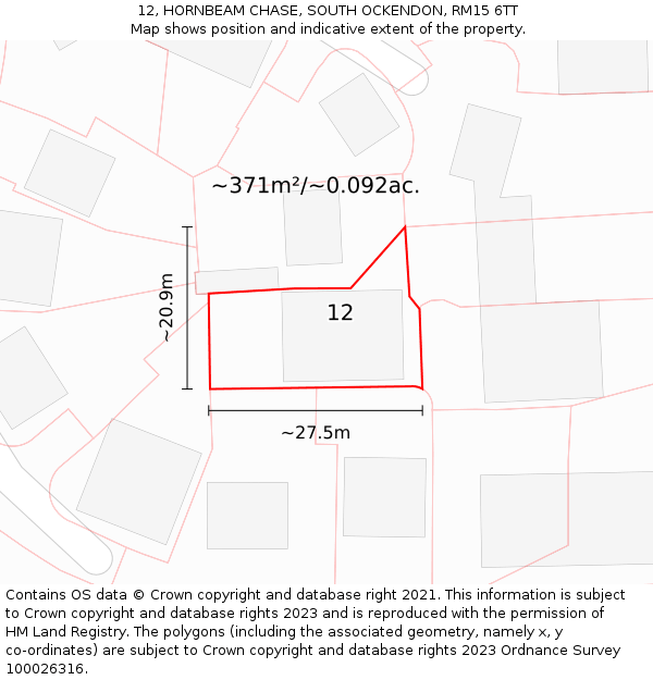 12, HORNBEAM CHASE, SOUTH OCKENDON, RM15 6TT: Plot and title map