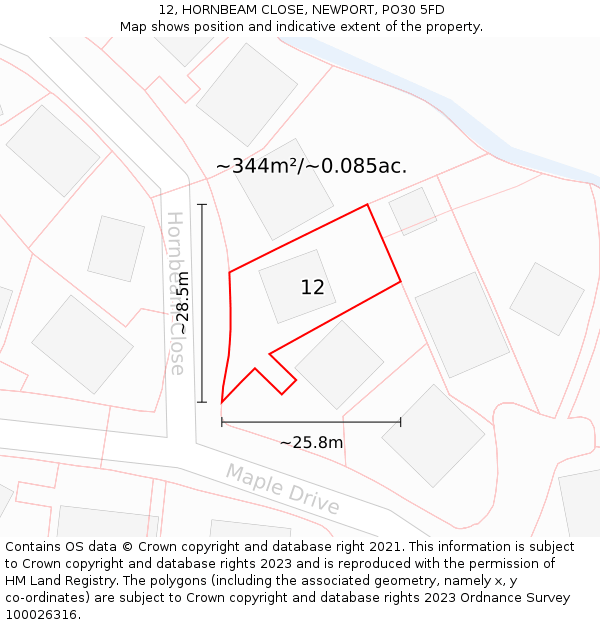 12, HORNBEAM CLOSE, NEWPORT, PO30 5FD: Plot and title map