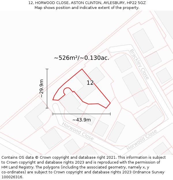 12, HORWOOD CLOSE, ASTON CLINTON, AYLESBURY, HP22 5GZ: Plot and title map