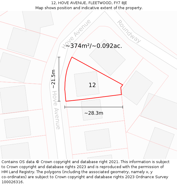 12, HOVE AVENUE, FLEETWOOD, FY7 8JE: Plot and title map