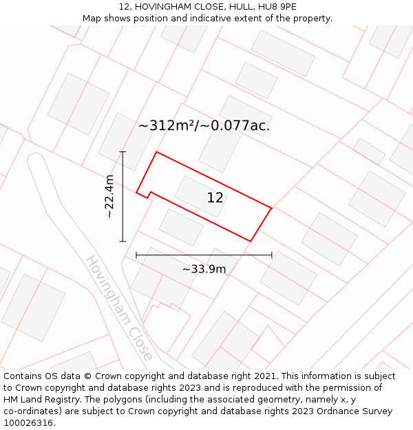 12, HOVINGHAM CLOSE, HULL, HU8 9PE: Plot and title map