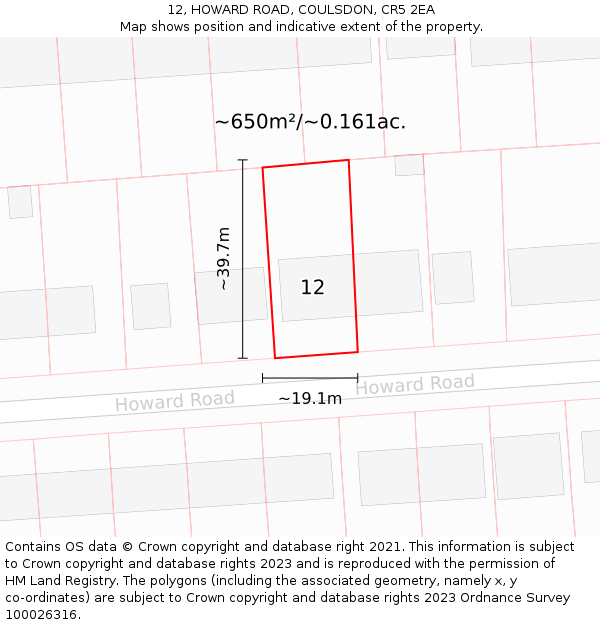 12, HOWARD ROAD, COULSDON, CR5 2EA: Plot and title map