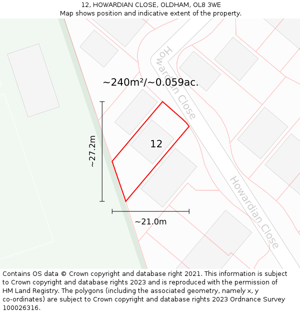 12, HOWARDIAN CLOSE, OLDHAM, OL8 3WE: Plot and title map