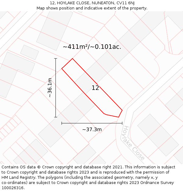 12, HOYLAKE CLOSE, NUNEATON, CV11 6NJ: Plot and title map