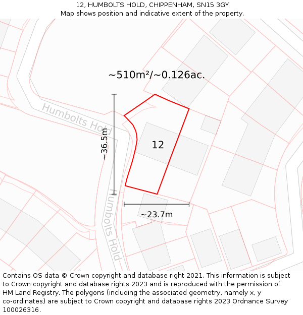 12, HUMBOLTS HOLD, CHIPPENHAM, SN15 3GY: Plot and title map