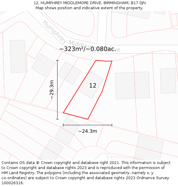 12, HUMPHREY MIDDLEMORE DRIVE, BIRMINGHAM, B17 0JN: Plot and title map