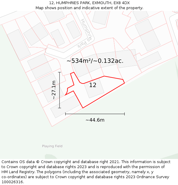 12, HUMPHRIES PARK, EXMOUTH, EX8 4DX: Plot and title map