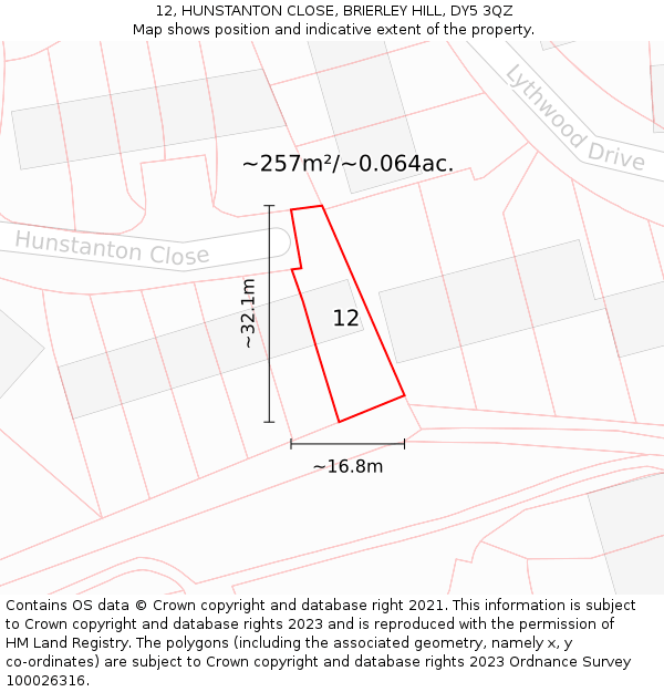 12, HUNSTANTON CLOSE, BRIERLEY HILL, DY5 3QZ: Plot and title map