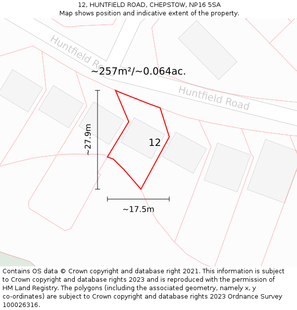 12, HUNTFIELD ROAD, CHEPSTOW, NP16 5SA: Plot and title map