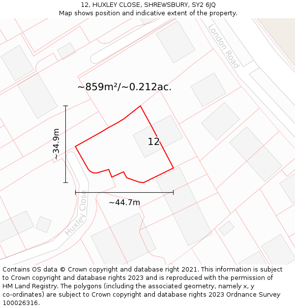 12, HUXLEY CLOSE, SHREWSBURY, SY2 6JQ: Plot and title map