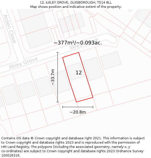 12, ILKLEY GROVE, GUISBOROUGH, TS14 8LL: Plot and title map