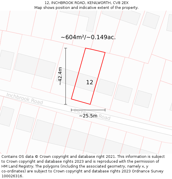 12, INCHBROOK ROAD, KENILWORTH, CV8 2EX: Plot and title map