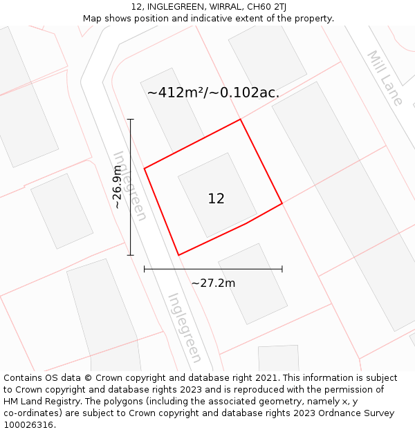 12, INGLEGREEN, WIRRAL, CH60 2TJ: Plot and title map