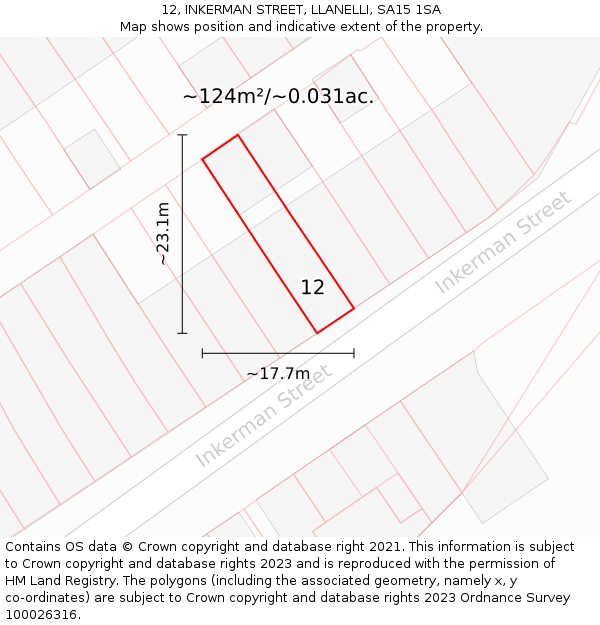12, INKERMAN STREET, LLANELLI, SA15 1SA: Plot and title map
