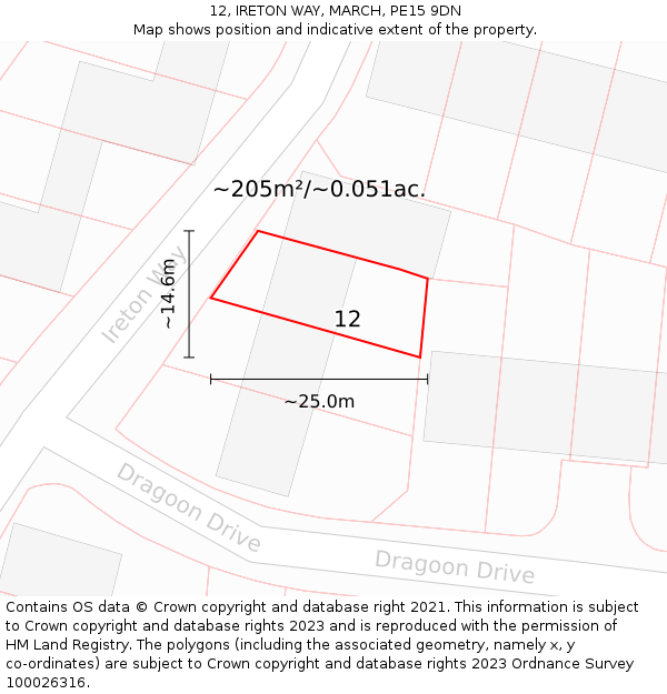 12, IRETON WAY, MARCH, PE15 9DN: Plot and title map