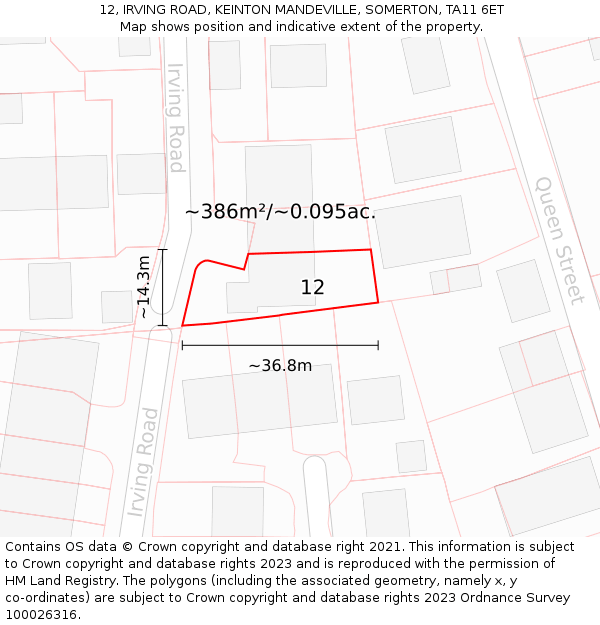 12, IRVING ROAD, KEINTON MANDEVILLE, SOMERTON, TA11 6ET: Plot and title map