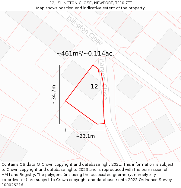 12, ISLINGTON CLOSE, NEWPORT, TF10 7TT: Plot and title map