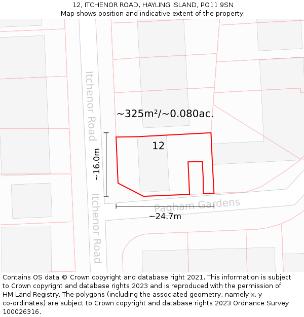 12, ITCHENOR ROAD, HAYLING ISLAND, PO11 9SN: Plot and title map