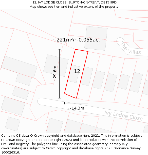 12, IVY LODGE CLOSE, BURTON-ON-TRENT, DE15 9RD: Plot and title map