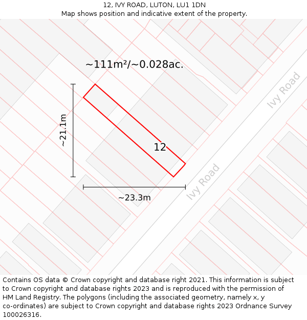 12, IVY ROAD, LUTON, LU1 1DN: Plot and title map