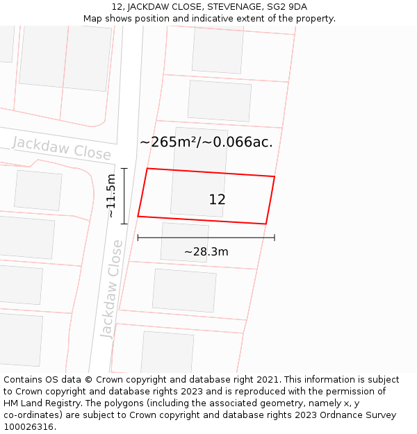 12, JACKDAW CLOSE, STEVENAGE, SG2 9DA: Plot and title map