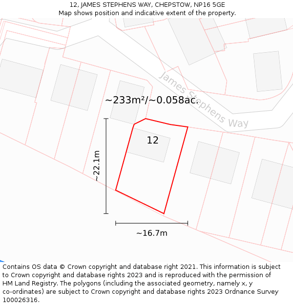 12, JAMES STEPHENS WAY, CHEPSTOW, NP16 5GE: Plot and title map