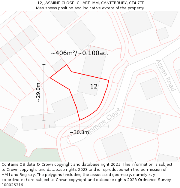 12, JASMINE CLOSE, CHARTHAM, CANTERBURY, CT4 7TF: Plot and title map