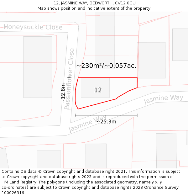 12, JASMINE WAY, BEDWORTH, CV12 0GU: Plot and title map