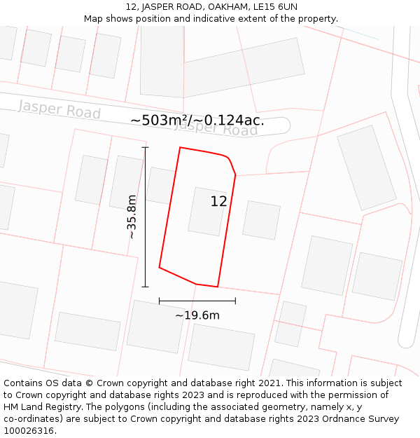 12, JASPER ROAD, OAKHAM, LE15 6UN: Plot and title map