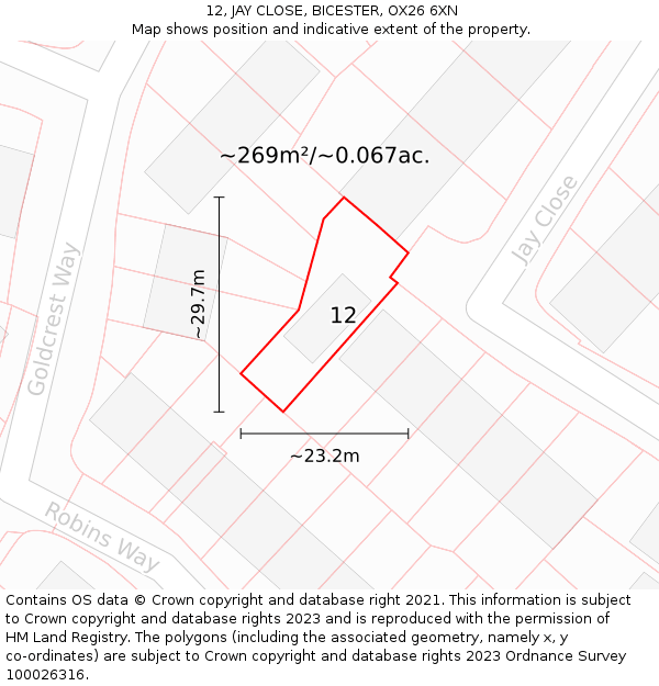 12, JAY CLOSE, BICESTER, OX26 6XN: Plot and title map