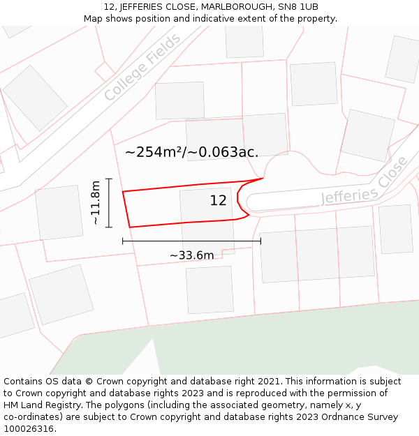 12, JEFFERIES CLOSE, MARLBOROUGH, SN8 1UB: Plot and title map